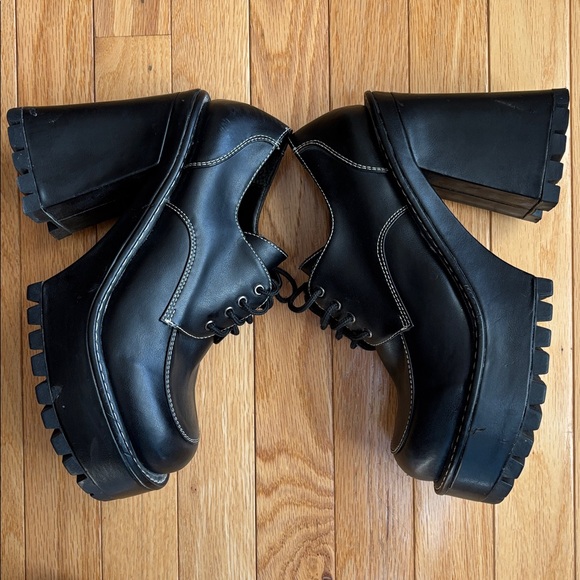 Vintage Y2K Black lace up Oxfords  Platform Chunky heel Grunge whimigoth SZ 9 - Picture 4 of 11